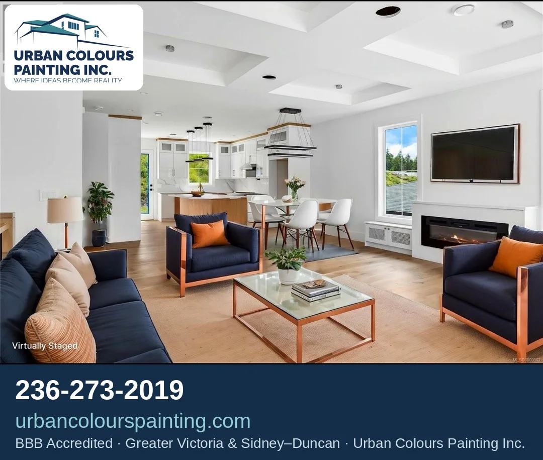Finished open-plan living room and kitchen interior painting project