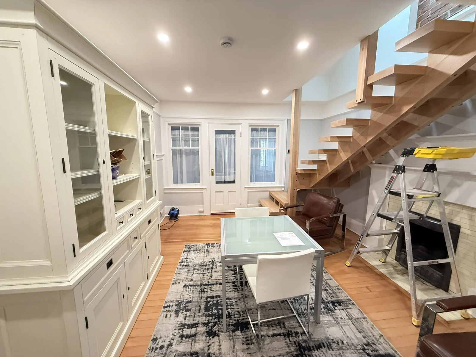 Finished interior renovation with painted walls, built-in cabinetry and detailed trim